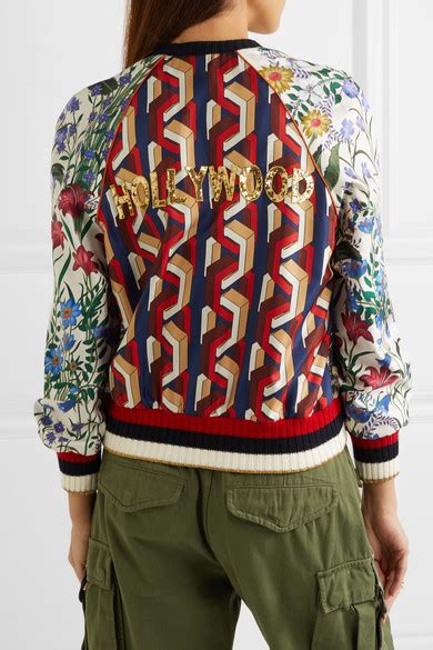 gucci appliquéd printed silk-twill bomber|Gucci coats for women.